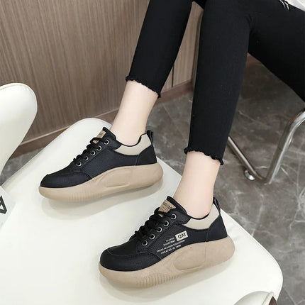 New Women's Shoes 2024 Spring Thick Sole Elevated Shoes Sports Shoes Women's Shoes Student Street Casual Board Shoes PlatiNum