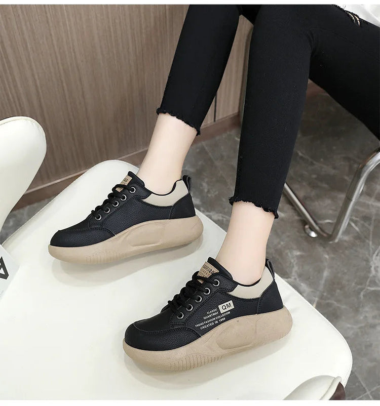 New Women's Shoes 2024 Spring Thick Sole Elevated Shoes Sports Shoes Women's Shoes Student Street Casual Board Shoes PlatiNum
