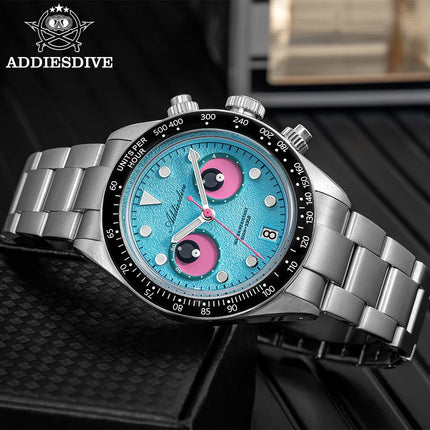 ADDIESDIVE New Men Watch AD2557 Luxury Chronograph VK64 Quartz Wristwatch Ceramic Bezel Luminous Dive 100m Waterproof 40mm Watch