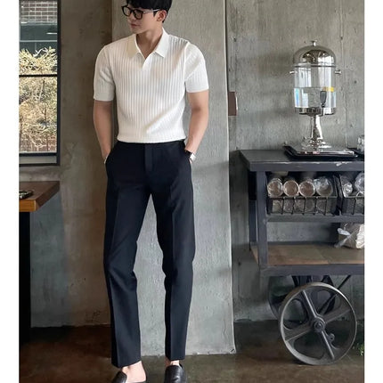 Men's Slim Fit Solid Color Stretchy Polo Shirt Sexy Fashion Trendy Cotton Casual Top Comfortable Elastic Summer Clothes