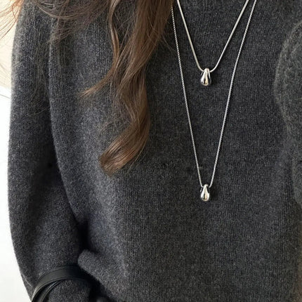 Real 925 Sterling Silver Minimalist Water Drop Pendant Chain Necklace for Women Classic Fine Jewelry Personality Accessories PlatiNum
