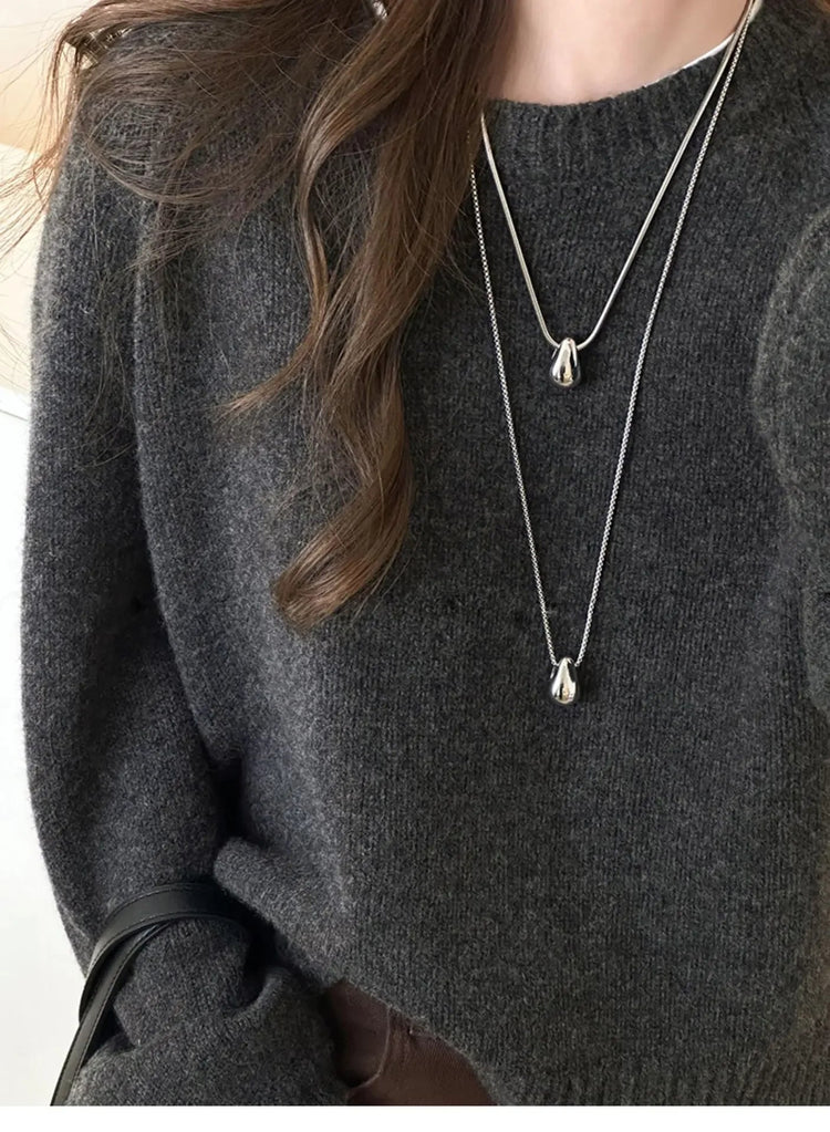 Real 925 Sterling Silver Minimalist Water Drop Pendant Chain Necklace for Women Classic Fine Jewelry Personality Accessories PlatiNum
