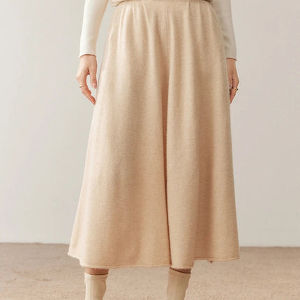 Women's 100% Pure Cashmere Knit Skirt New Elastic Waist Big Swing Skirts Fashion High-End Thick Umbrella Skirt Cashmere Dress PlatiNum