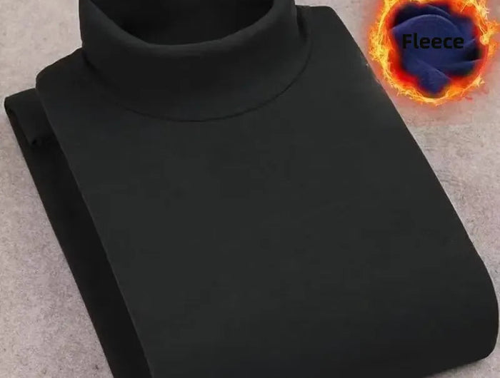 Double-Sided Fleece Long Sleeve T-Shirt For Men Autumn/Winter Half Polo/Turtle Neck Base Layer Top Inner Warm Top PlatiNum