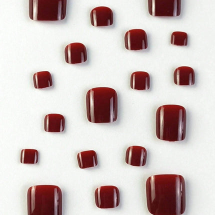 100Pc/Set Solid Color Simple Foot Fake Nails Artificial Red Fake Acrylic Nails Press On Toenails Art Tips Gluing Manicure Tool 2028
