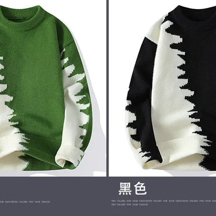 Dragon Graffiti Color blocked Fashion Knitted Sweaters Men's Knitwear Warm Pullover High Quality Mens Casual Loose Male Jumpers