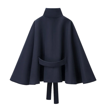 KIDCRKJ Women Spring Lace Up Coat High Neck Jackets Faux Wool Blends Cape Coatsfor Lady  Warm Elegant Chic Female Cloak Coat