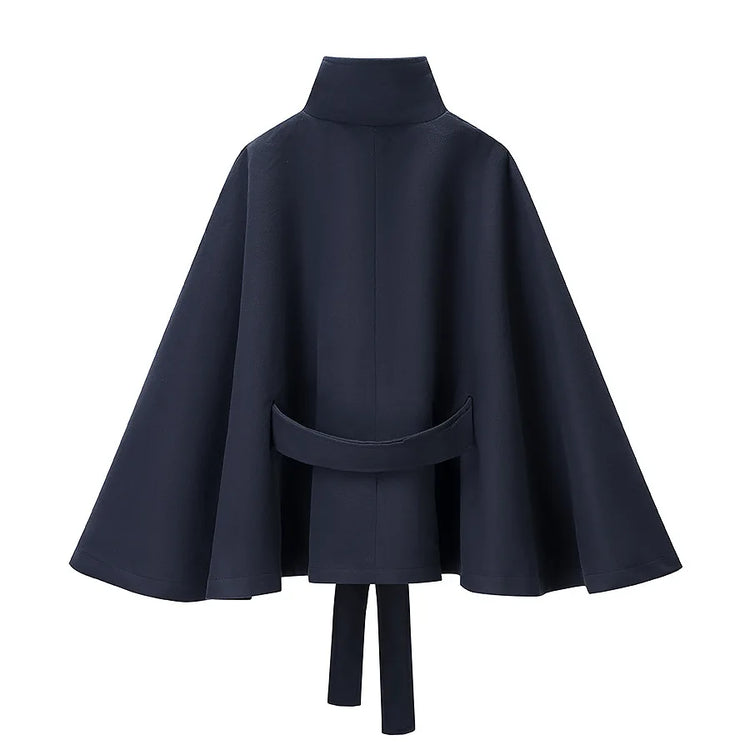 KIDCRKJ Women Spring Lace Up Coat High Neck Jackets Faux Wool Blends Cape Coatsfor Lady  Warm Elegant Chic Female Cloak Coat