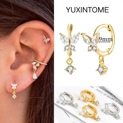 White Color Zircon Hoop Earrings 925 Sterling Silver Needle Cross/Star/Flower/Water Drop Pendant Gold Earrings Luxury Jewelry PlatiNum