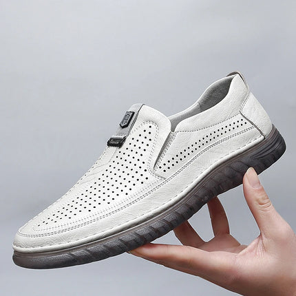 Scarpe estive in pelle traforata bianca scarpe Slip on da uomo in vera pelle scarpe Casual comode da uomo mocassini comodi da uomo