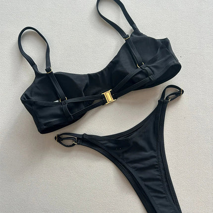 Anello in metallo Mini Micro perizoma Bikini Donna Costumi da bagno Costume da bagno femminile Bikini a due pezzi Costume da bagno imbottito Costume da bagno V7513 platinumshop