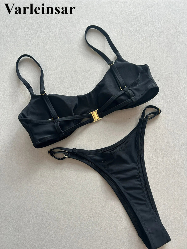 Anello in metallo Mini Micro perizoma Bikini Donna Costumi da bagno Costume da bagno femminile Bikini a due pezzi Costume da bagno imbottito Costume da bagno V7513 platinumshop
