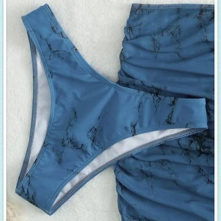 3 pezzi perizoma Bikini con gonna marmo texture costume da bagno donna costume da bagno Set costumi da bagno femminili abbigliamento da spiaggia nuoto estate platinumshop