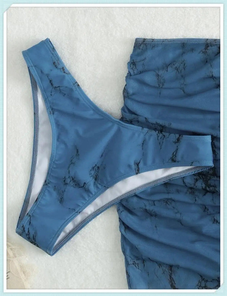 3 pezzi perizoma Bikini con gonna marmo texture costume da bagno donna costume da bagno Set costumi da bagno femminili abbigliamento da spiaggia nuoto estate platinumshop