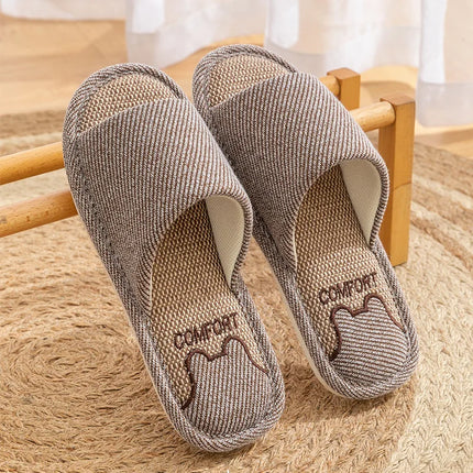 Pantofole in lino per la casa per coppie quattro stagioni Pantofole antiscivolo da pavimento per donna Uomo Camera da letto interna Infradito a punta aperta in lino quattro stagioni