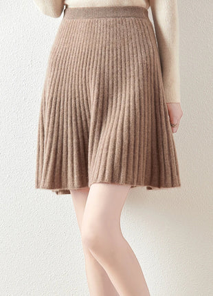 Korean Skirt 100% Merino Wool Women's Knitted Mini Skirt Autumn and Winter Women's Fashion Solid Color Small Umbrella Skirt PlatiNum