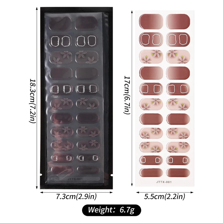 1Sheet Cured Gel Nail Strips Sticker Long-Lasting Nail Polish Strips Wraps Full Cover Gel Nail Art Stickers UV/LED Lamp Required