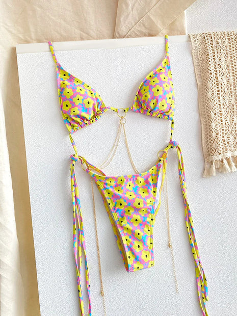 Catene a triangolo sexy Set bikini Micro perizoma Costume da bagno donna Costume da bagno Biquini Fasciatura Costumi da bagno Stampa Costumi da bagno Perizoma Bikini platinumshop