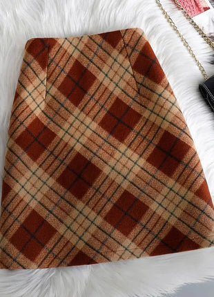 Plaid Woolen Short Skirts Women Autumn Winter New Zipper High Waist Temperament Mini Skirt Woman Retro Thicken Checked Skirts PlatiNum