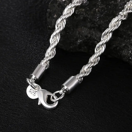 925 Sterling Silver 2/3/4MM 16-24 Inches Rope Chain Necklace For Men Women Fashion Punk Wedding Party Gifts Jewelry Charm PlatiNum