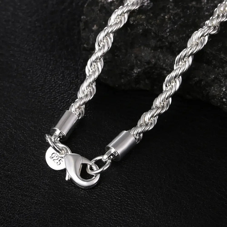 925 Sterling Silver 2/3/4MM 16-24 Inches Rope Chain Necklace For Men Women Fashion Punk Wedding Party Gifts Jewelry Charm PlatiNum