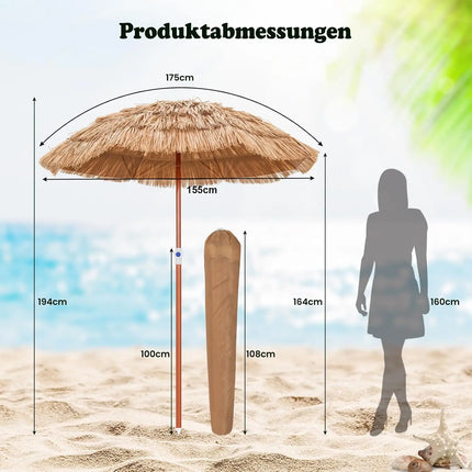 Ombrellone da Spiaggia Hawaii, Altezza Regolabile, Protezione UV, Ombrellone in Paglia, Ombrellone da Mercato, Ombrellone da Patio con Borsa per il Trasporto