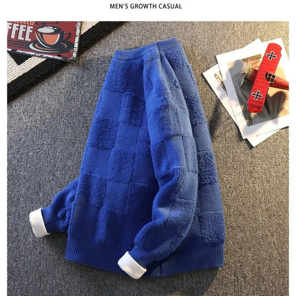 Warm Knit Sweater Autumn Winter Brand Clothing Mens Women Knitting Sweater Loose Fashion Plaid Male Long Sleeve Knitted Pullover