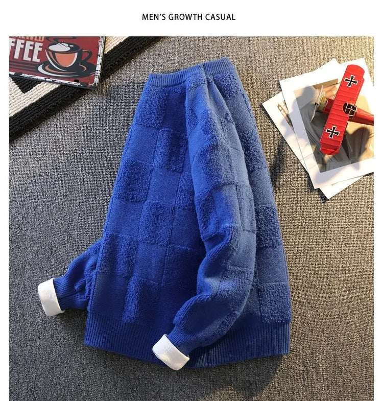 Warm Knit Sweater Autumn Winter Brand Clothing Mens Women Knitting Sweater Loose Fashion Plaid Male Long Sleeve Knitted Pullover