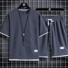 2026 nuovi set di waffle da uomo estivi T-shirt e pantaloncini casual Set tuta sportiva maschile tuta tinta unita abiti larghi platinumshop