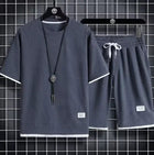 2026 nuovi set di waffle da uomo estivi T-shirt e pantaloncini casual Set tuta sportiva maschile tuta tinta unita abiti larghi platinumshop
