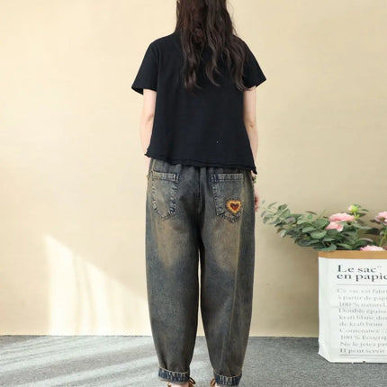 Jeans Ricamati Artistici Retrò da Donna, Nuovi Pantaloni Casual in Denim Elasticizzato a Vita Alta, Collezione Primavera Autunno 2026