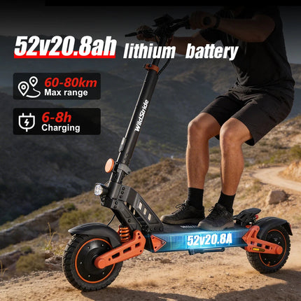 Monopattino Elettrico Wildstride ST2 Pro, Doppio Motore 1000W*2, Velocità 60km/h, Batteria 52V 20.8AH, Pneumatici Fuoristrada da 10'', Pieghevole per Adulti platinumshop