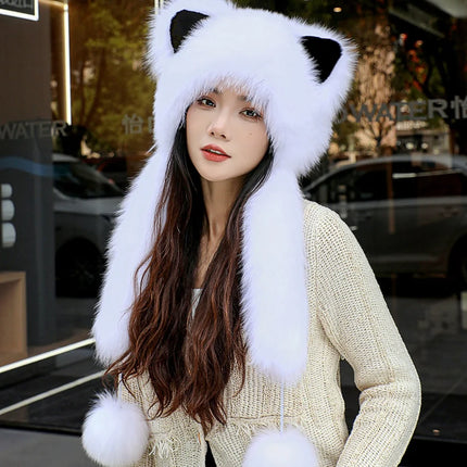 Women's Winter Hats Fox Fur Flight Hats Ushanka Hats For Women Winter Outdoor Windproof And Warm Plush Outdoor Hats For Skiing
