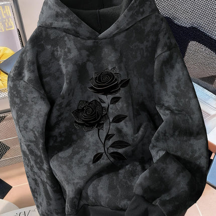 Unisex Vintage-Style Distressed Sweatshirt with Rose Print