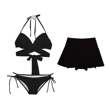 Nuovo Bikini Minimalista e alla Moda in Tre Pezzi con Top a Fascia e Slip Separato per Donna, Ideale per Vacanze e Sorgenti Termali PlatiNum