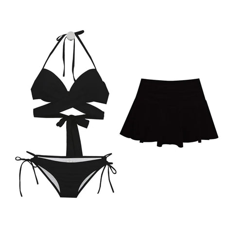 Nuovo Bikini Minimalista e alla Moda in Tre Pezzi con Top a Fascia e Slip Separato per Donna, Ideale per Vacanze e Sorgenti Termali PlatiNum