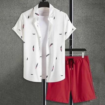 Camicia hawaiana da uomo per le vacanze al mare Set di pantaloncini a maniche corte da uomo Set da uomo casual ventilato in 2 pezzi con stampa strutturata platinumshop