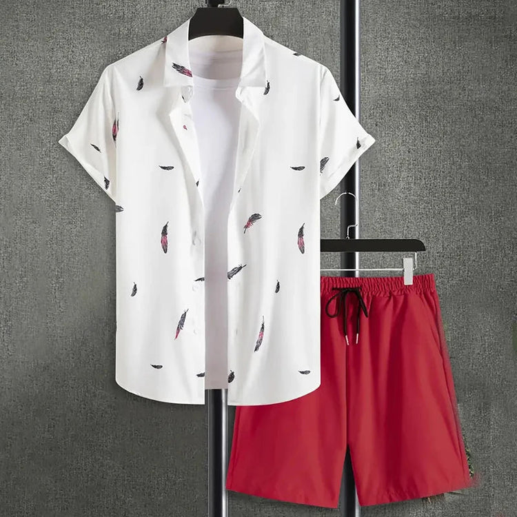 Camicia hawaiana da uomo per le vacanze al mare Set di pantaloncini a maniche corte da uomo Set da uomo casual ventilato in 2 pezzi con stampa strutturata platinumshop