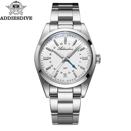 ADDIESDIVE 36mm Stainless Steel GMT Quartz Watch Bubble Mirror Pot Cover Glass 10ATM Dive Luminous Simple Watches For Men