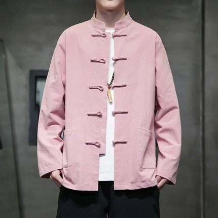 Camicie da uomo stile cinese retrò lino cotone tinta unita vestito Tang top cardigan uomo casual Kung Fu Tai Chi camicette da uomo abbigliamento