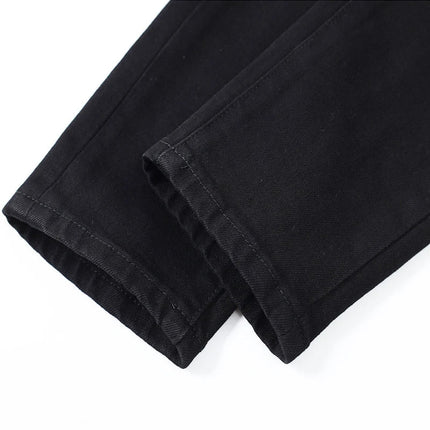 Designer street fashion men's jeans washed, elastic, slim fit, perforated, cashew flower patch, black denim high street pants, h PlatiNum