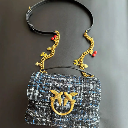 Nuova Borsa a Tracolla/Crossbody da Donna 2026 Ispirata a Pinko in Tweed con Cigno, in Vera Pelle