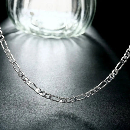 ALIZERO 40-75cm 925 Silver 4mm Figaro Chain Necklace for Women Men Long Necklace Hip Hop Jewelry Gift PlatiNum