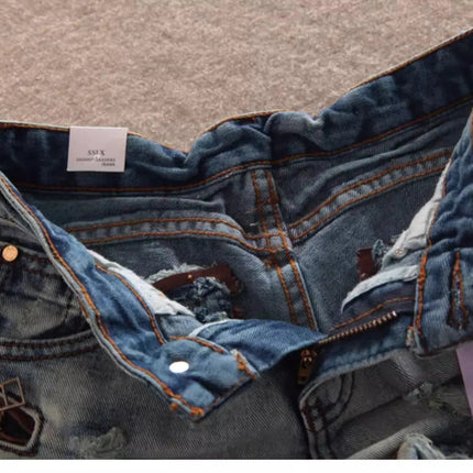 Summer Women Kpop Jean Shorts Abi Y2K 2000s Ripped Denim Hot Pants Grunge Gyaru Japanese American Retro Cyber Punk Harajuku Tide PlatiNum