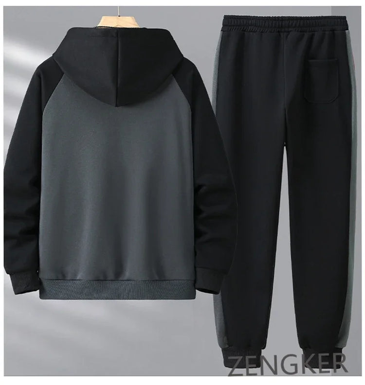 Big size thick hoodie set for men autumn winter casual plus size cardigan jacket hooded two-piece set 170kg 11xl suits for men