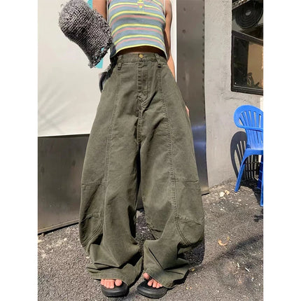 YIBASHU Y2K Vintage Wash Donna Cargo Jeans Harajuku Scimitar Gamba larga Pantaloni in denim retrò americani Pantaloni larghi Gyaru Streetwear