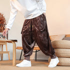 Men's Retro Chinese Style Loose Dark Dragon Print Wide Leg Pants Kung Fu Tai Chi Traditional Casual Trousers Plus Size 5XL