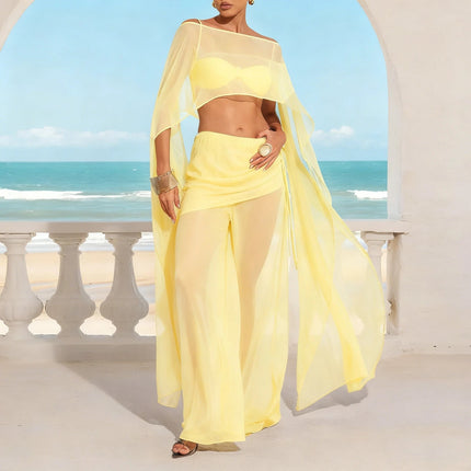 Poncho Lungo in Chiffon Trasparente da Donna, Copricostume a Rete, Sciarpa Fluida Asimmetrica, Coprispalle per Sposa, Matrimonio, Serate ed Eventi platinumshop