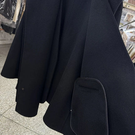 Scarf Collar 100%Wool Coat Women, Korean Fashion Elegant Outerwear, Loose Autumn Winter Jacket