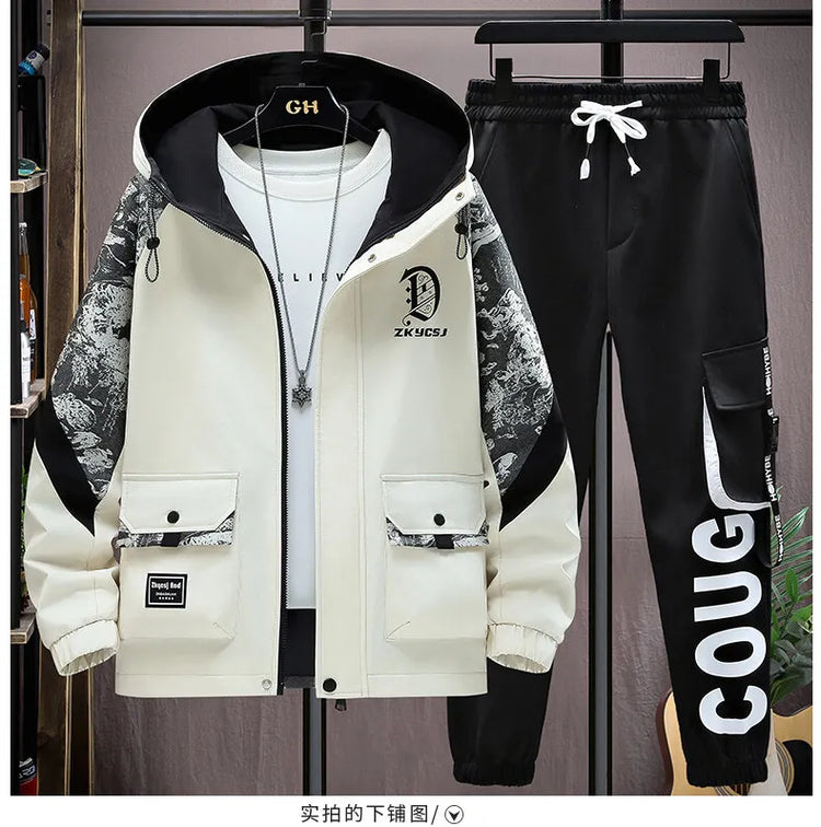 2025 Men Tracksuit Casual Joggers Hooded Sportswear Jackets Pants 2 Piece Sets Hip Hop Running Sports Suit